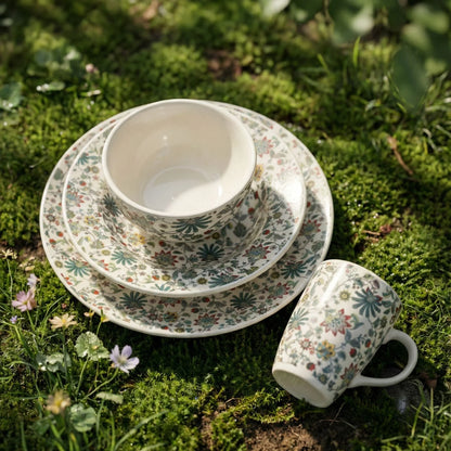 Handcrafted Floral Ceramic Breakfast & Pasta Set (4-Piece)