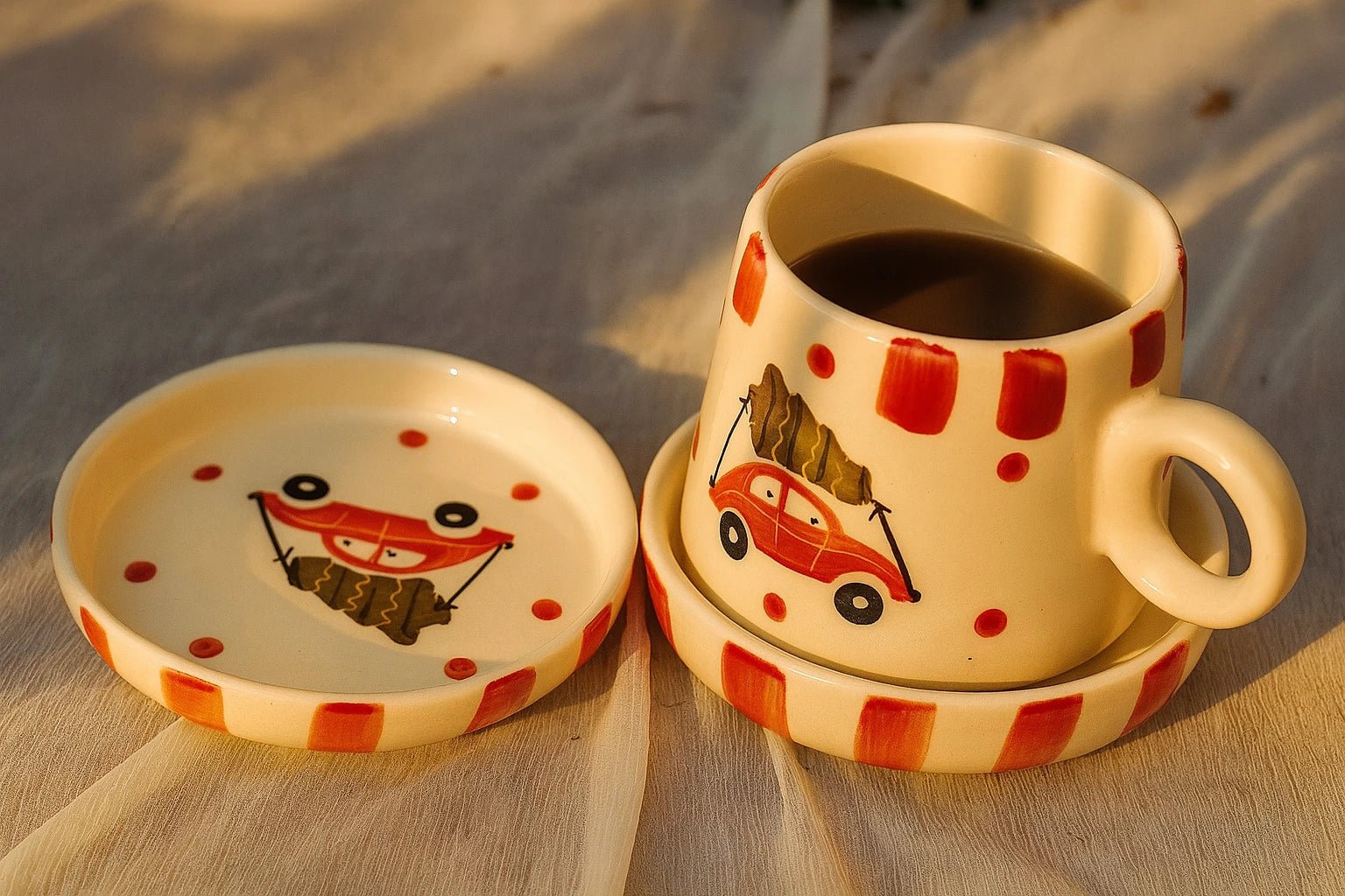 Christmas Hand - Painted Ceramic Mug & Saucer Set – Limited Edition | Handcrafted by CHAAK DESIGN