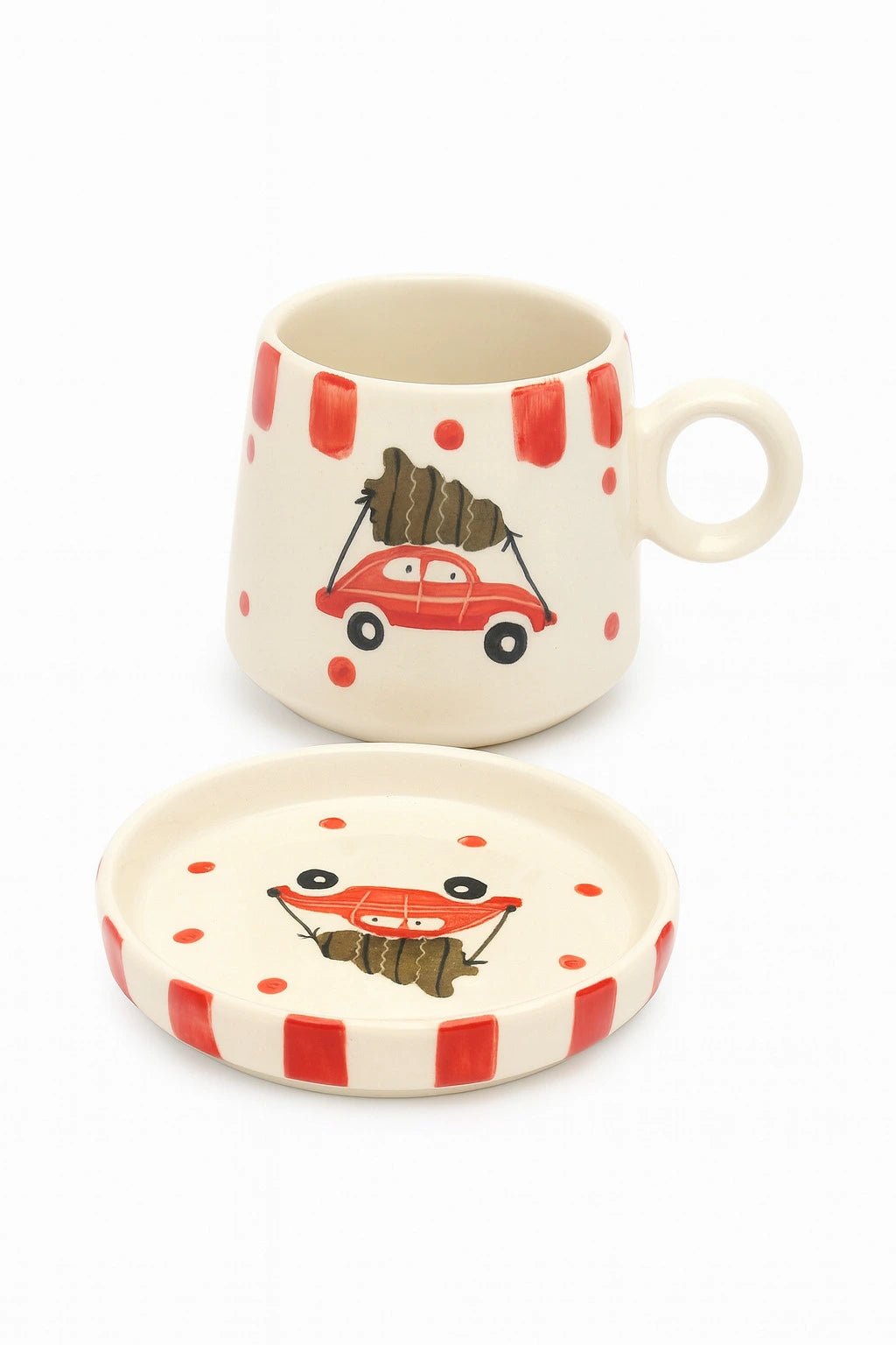 Christmas Hand - Painted Ceramic Mug & Saucer Set – Limited Edition | Handcrafted by CHAAK DESIGN