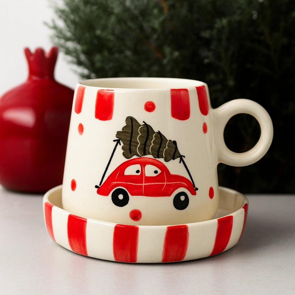 Christmas Hand - Painted Ceramic Mug & Saucer Set – Limited Edition | Handcrafted by CHAAK DESIGN