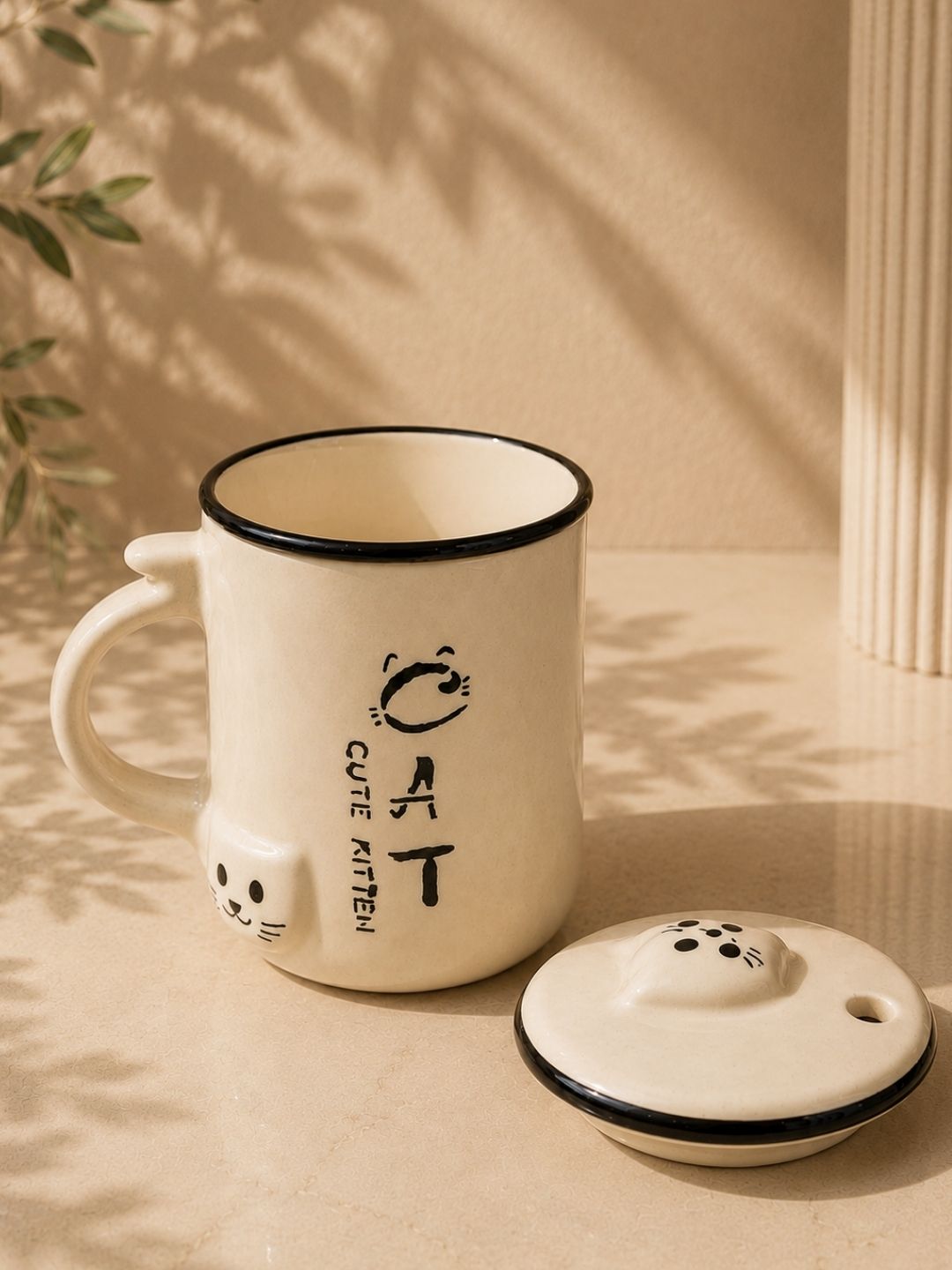 Cute Kitten Ceramic Mug with Lid – Cat Coffee Cup for Tea & Coffee Lovers | Handcrafted by CHAAK DESIGN