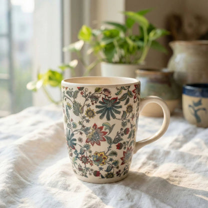 Floral Printed Ceramic Mug | Vintage Botanical Coffee & Tea Cup | Handcrafted by CHAAK DESIGN