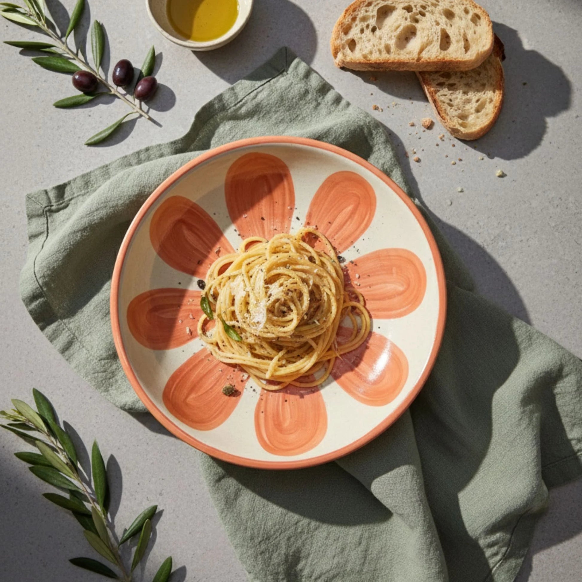 Hand - Painted Ceramic Pasta Plate (24 cm) | Mediterranean Terracotta Design | Artisan Dinnerware | Handcrafted by CHAAK DESIGN