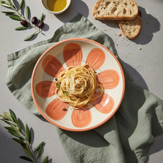 Hand - Painted Ceramic Pasta Plate (24 cm) | Mediterranean Terracotta Design | Artisan Dinnerware | Handcrafted by CHAAK DESIGN