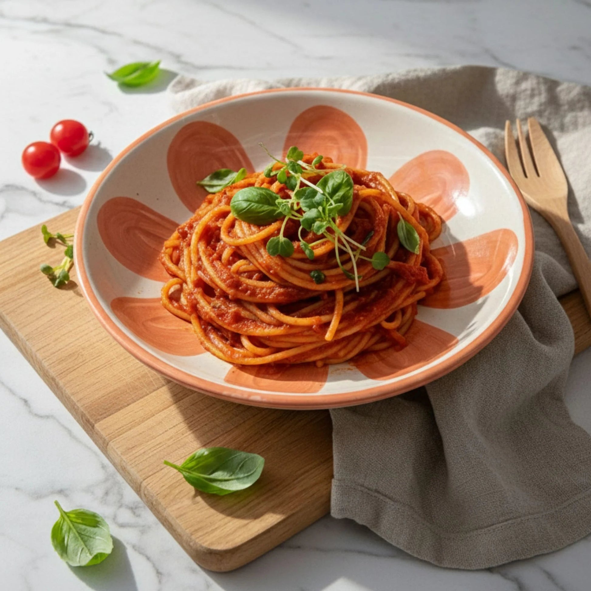 Hand - Painted Ceramic Pasta Plate (24 cm) | Mediterranean Terracotta Design | Artisan Dinnerware | Handcrafted by CHAAK DESIGN