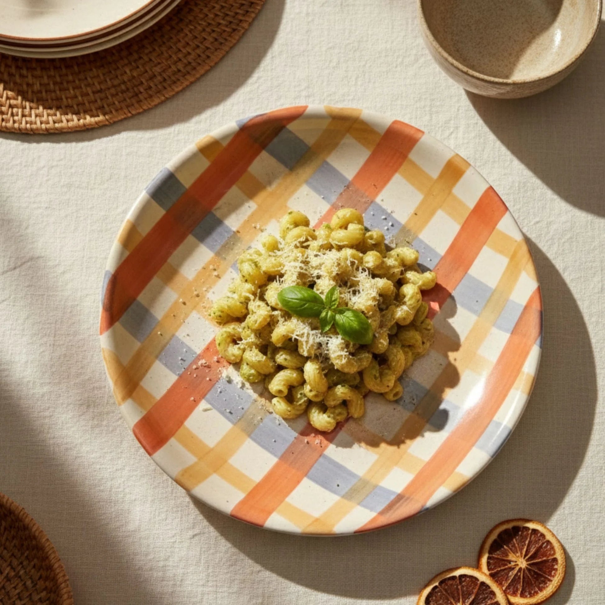 Hand - Painted Ceramic Pasta Plate (24 cm) | Modern Checkered Design | Artisan Dinnerware | Handcrafted by CHAAK DESIGN