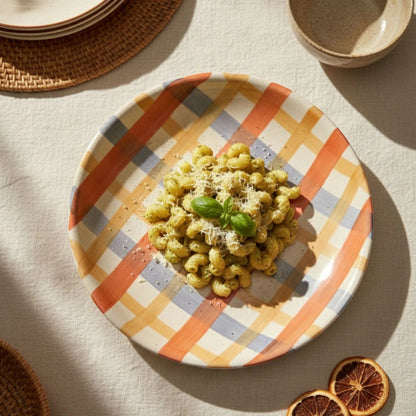 Hand - Painted Ceramic Pasta Plate (24 cm) | Modern Checkered Design | Artisan Dinnerware | Handcrafted by CHAAK DESIGN