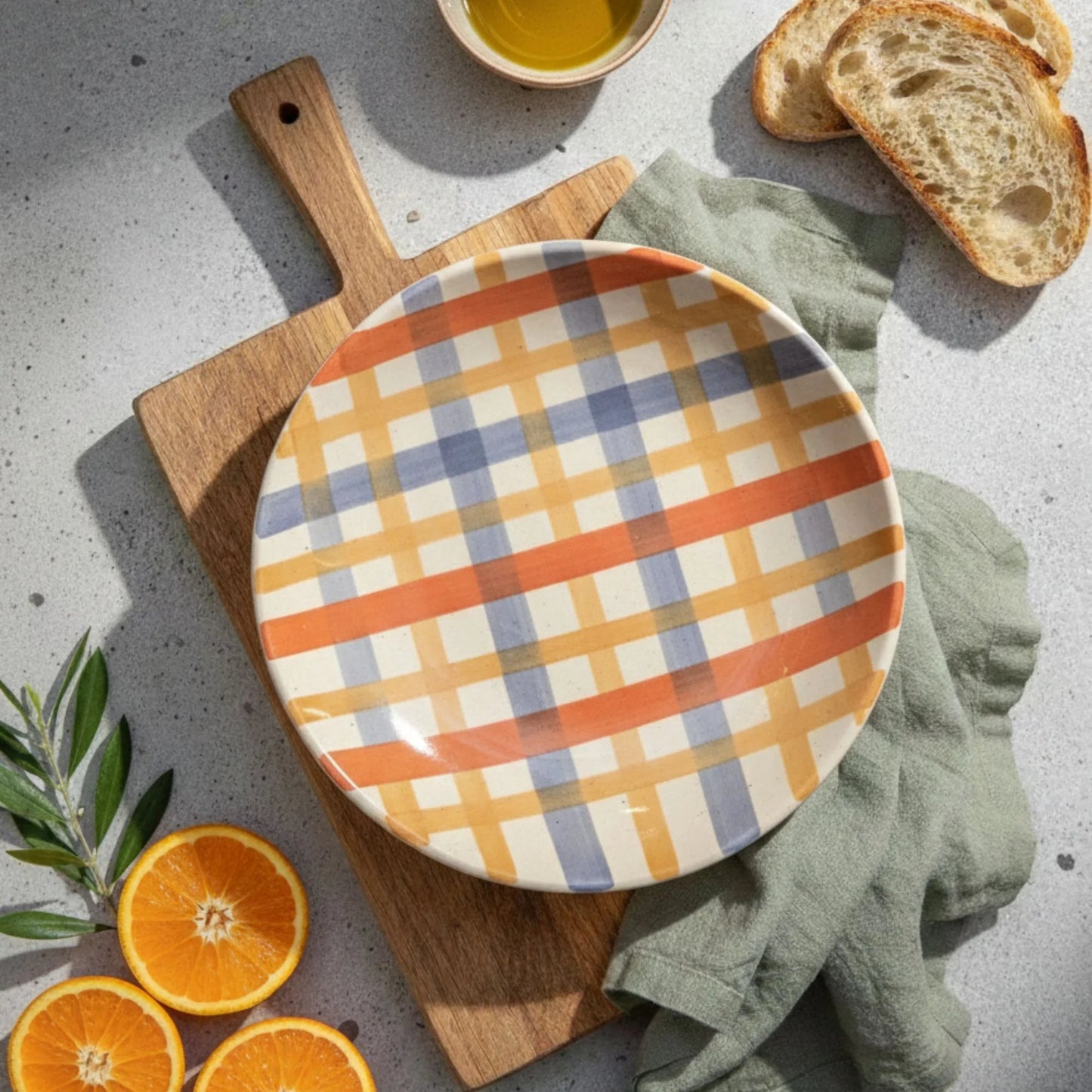 Hand - Painted Ceramic Pasta Plate (24 cm) | Modern Checkered Design | Artisan Dinnerware | Handcrafted by CHAAK DESIGN