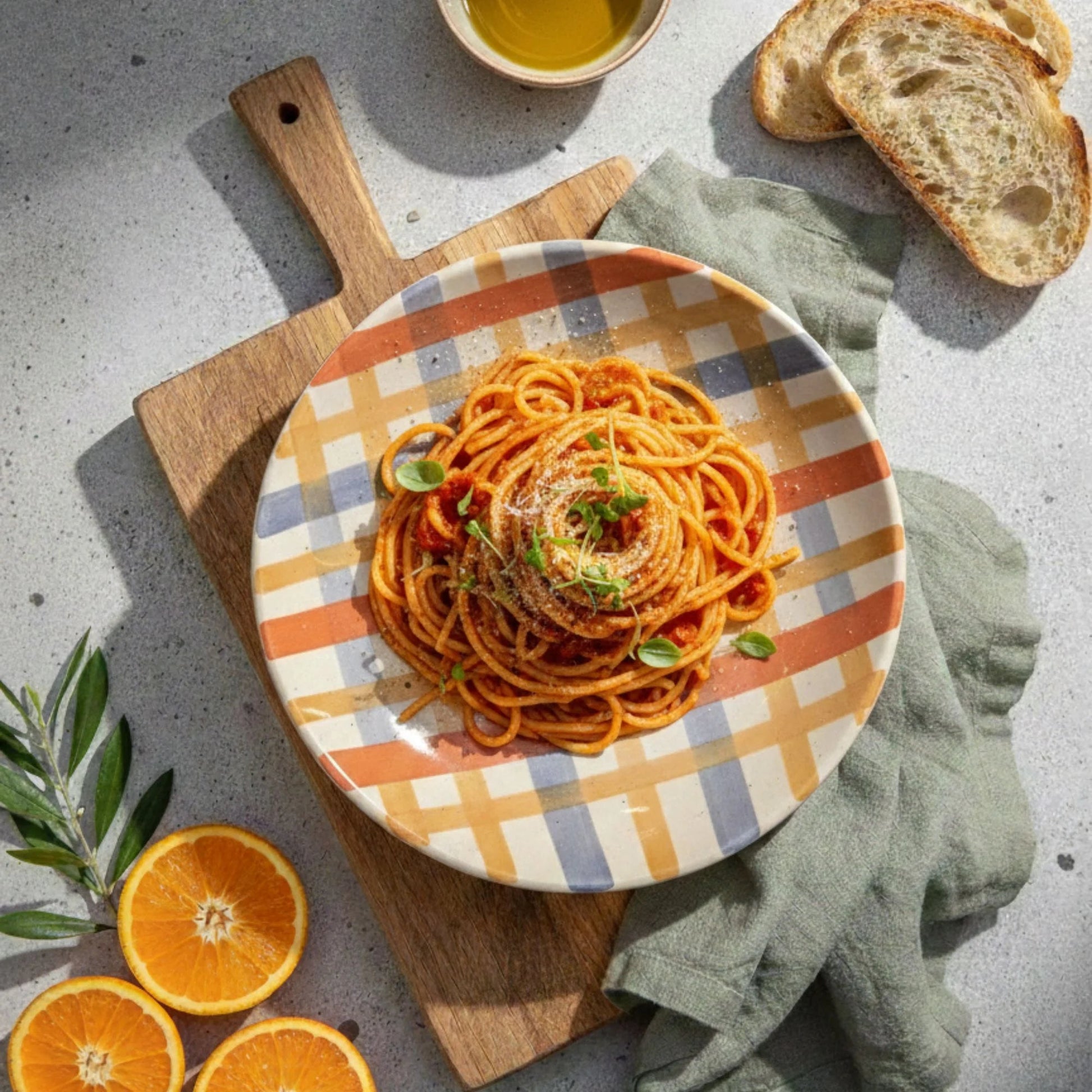 Hand - Painted Ceramic Pasta Plate (24 cm) | Modern Checkered Design | Artisan Dinnerware | Handcrafted by CHAAK DESIGN