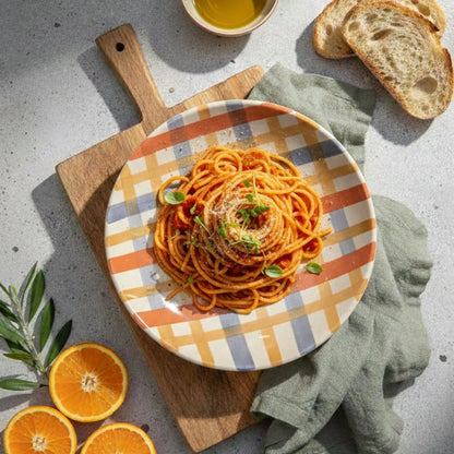 Hand - Painted Ceramic Pasta Plate (24 cm) | Modern Checkered Design | Artisan Dinnerware | Handcrafted by CHAAK DESIGN