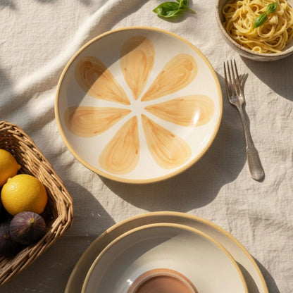 Hand - Painted Ceramic Pasta Plate (24 cm) | Sunburst Mediterranean Design | Artisan Dinnerware | Handcrafted by CHAAK DESIGN