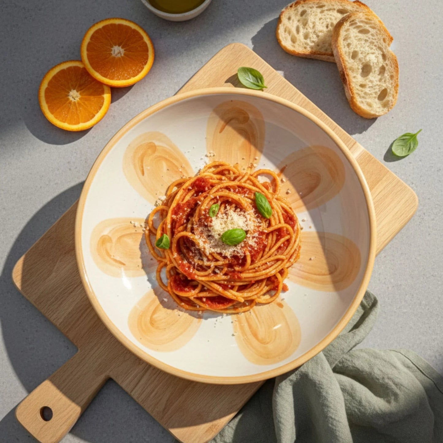 Hand - Painted Ceramic Pasta Plate (24 cm) | Sunburst Mediterranean Design | Artisan Dinnerware | Handcrafted by CHAAK DESIGN