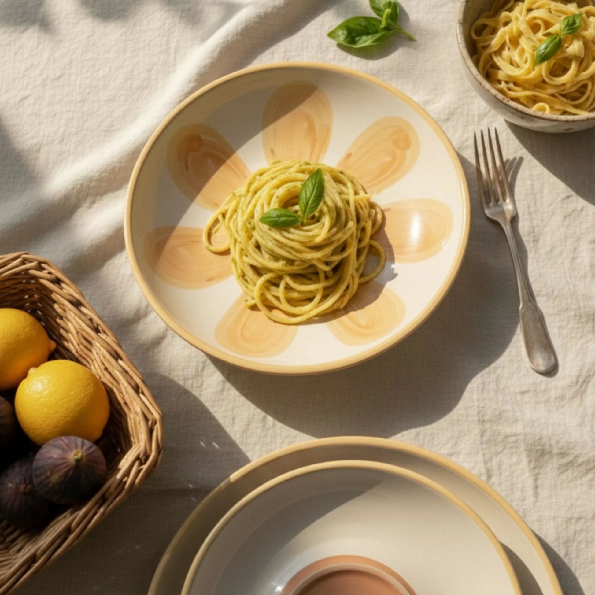 Hand - Painted Ceramic Pasta Plate (24 cm) | Sunburst Mediterranean Design | Artisan Dinnerware | Handcrafted by CHAAK DESIGN