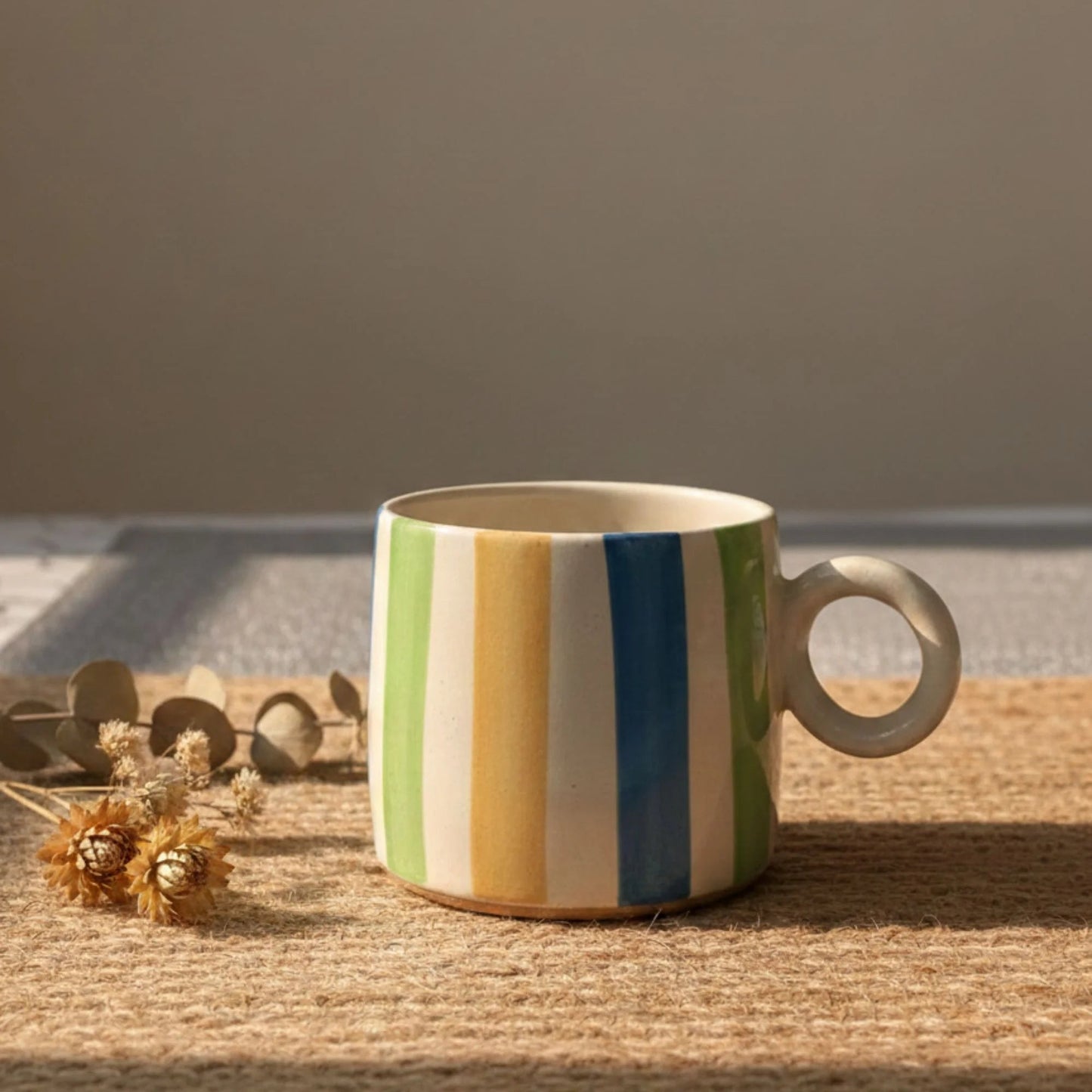 Hand - Painted Striped Ceramic Mug | Multicolour Artisan Coffee & Tea Cup | Handcrafted by CHAAK DESIGN