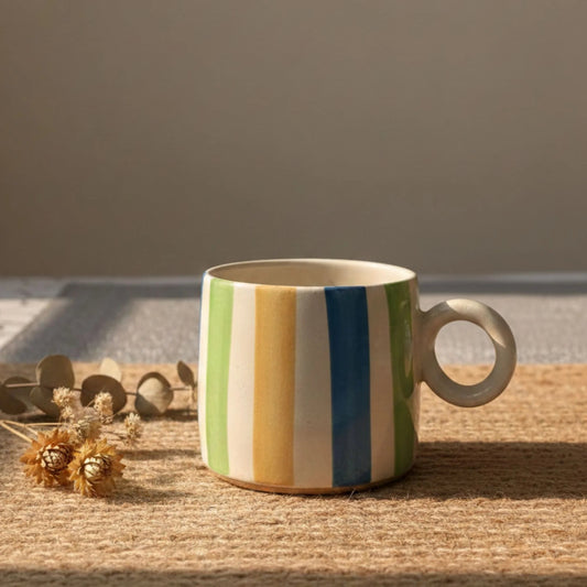 Hand - Painted Striped Ceramic Mug | Multicolour Artisan Coffee & Tea Cup | Handcrafted by CHAAK DESIGN