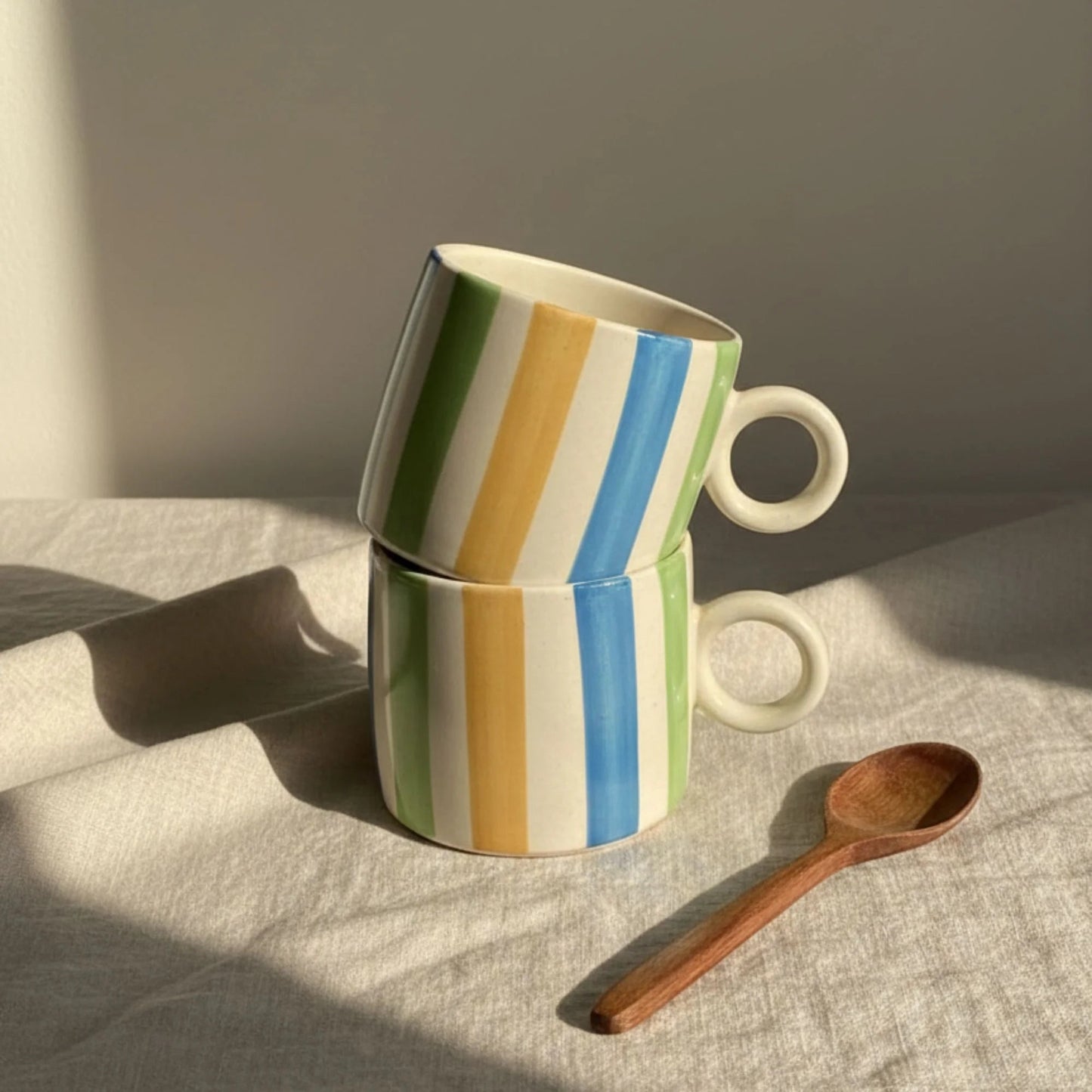 Hand - Painted Striped Ceramic Mug | Multicolour Artisan Coffee & Tea Cup | Handcrafted by CHAAK DESIGN