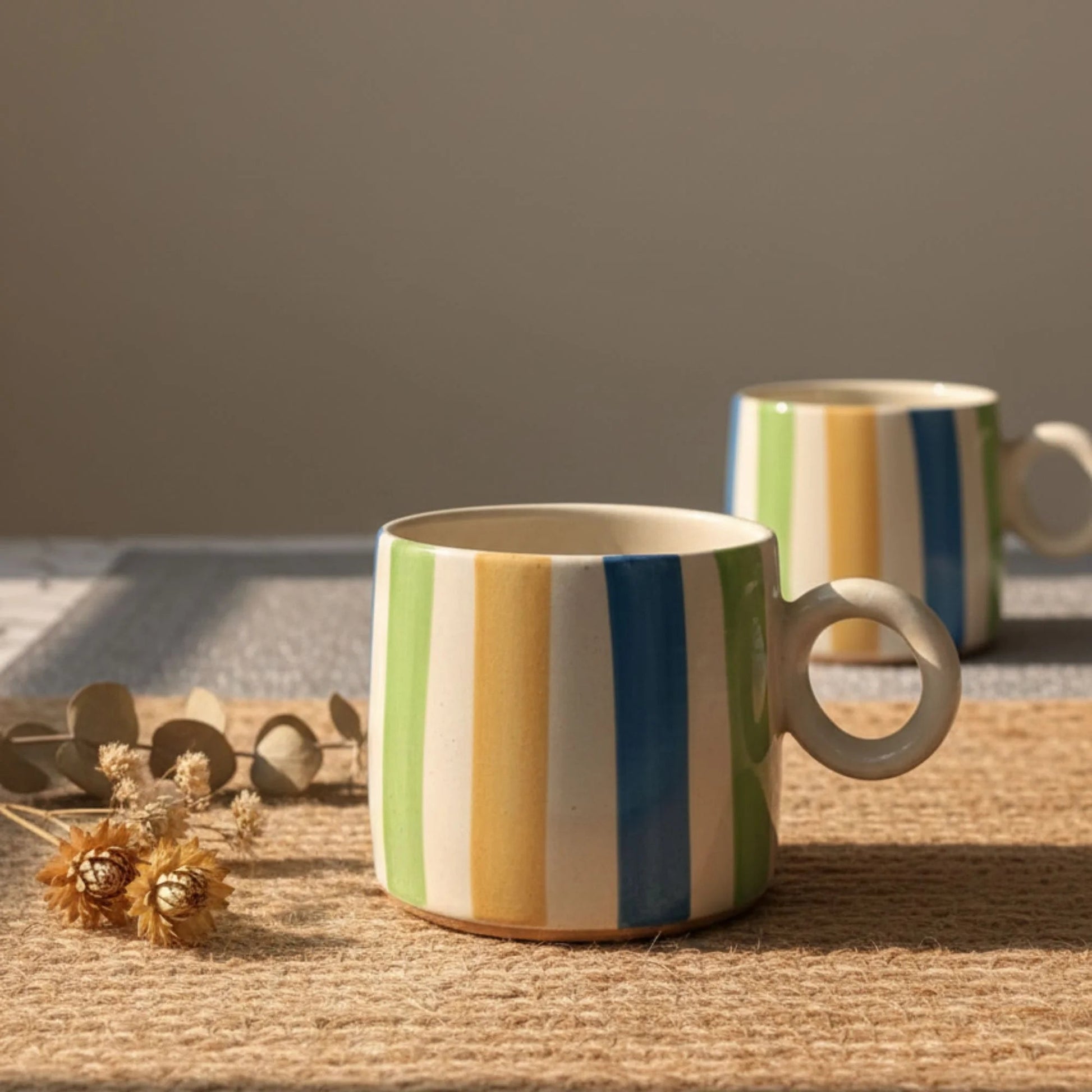 Hand - Painted Striped Ceramic Mug | Multicolour Artisan Coffee & Tea Cup | Handcrafted by CHAAK DESIGN