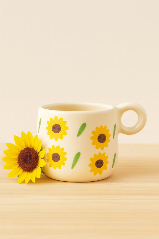 Hand - Painted Sunflower Ceramic Mug – 300 ml Coffee & Tea Cup with Loop Handle | Handcrafted by CHAAK DESIGN