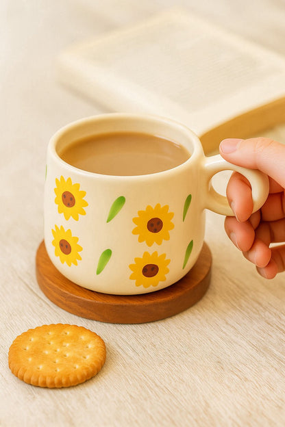 Hand - Painted Sunflower Ceramic Mug – 300 ml Coffee & Tea Cup with Loop Handle | Handcrafted by CHAAK DESIGN