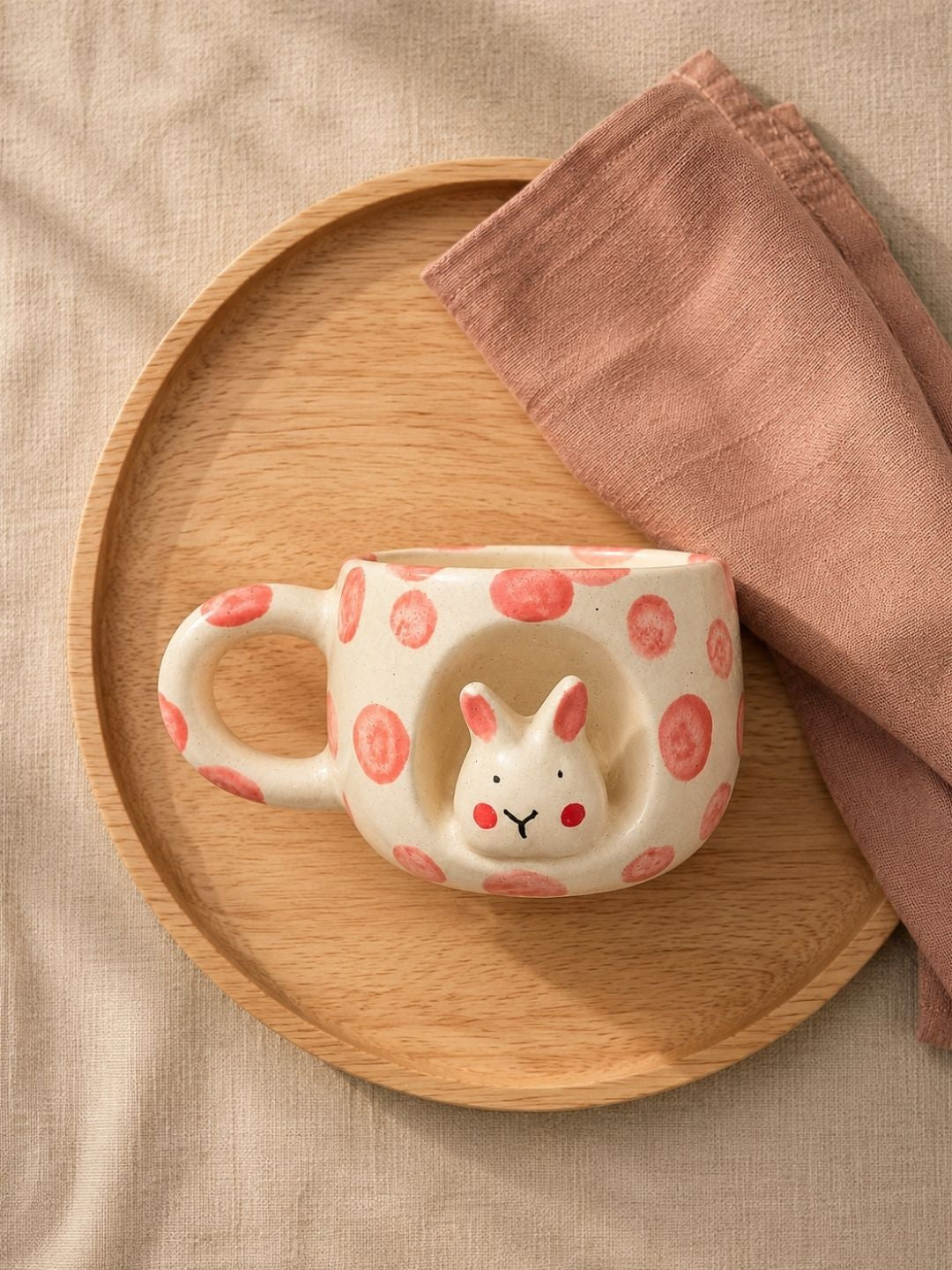 Handcrafted Bunny Ceramic Coffee Mug | Cute Hand-Painted Polka Dot Tea Cup | Artisan Mug | 300 ml | Handcrafted by CHAAK DESIGN