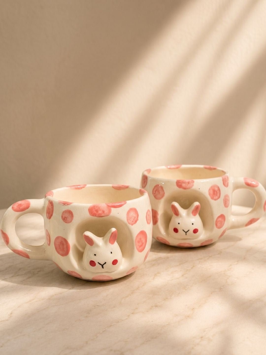 Handcrafted Bunny Ceramic Coffee Mug | Cute Hand-Painted Polka Dot Tea Cup | Artisan Mug | 300 ml | Handcrafted by CHAAK DESIGN