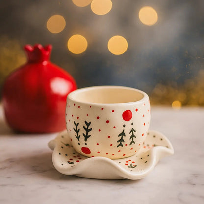 Handcrafted Ceramic Christmas Mug & Wavy Saucer Set – Hand - Painted Festive Edition | Handcrafted by CHAAK DESIGN