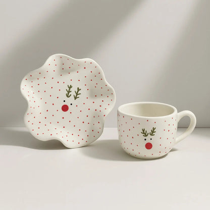 Handcrafted Ceramic Christmas Mug & Wavy Saucer Set – Hand - Painted Festive Edition | Handcrafted by CHAAK DESIGN