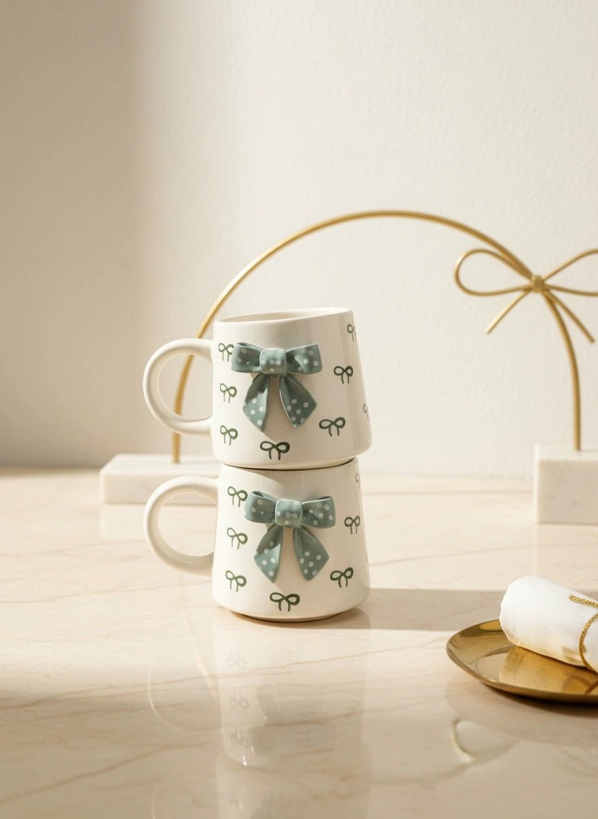 Handcrafted Ceramic Mug with Bow Design | Luxury Artisan Tableware ...