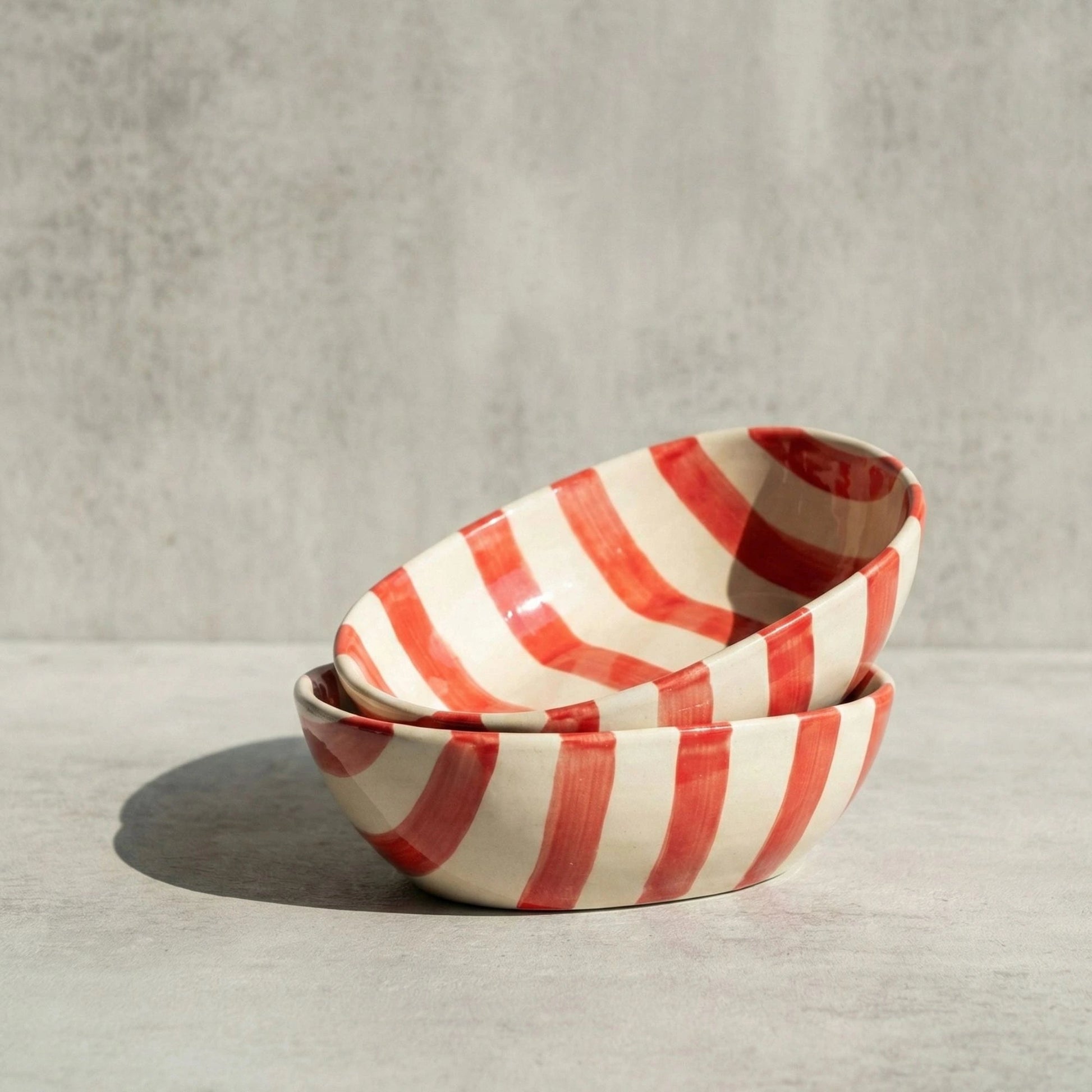 Handcrafted Ceramic Serving Bowl | Red & White Striped Snack Bowl | Microwave & Dishwasher Safe | Handcrafted by CHAAK DESIGN