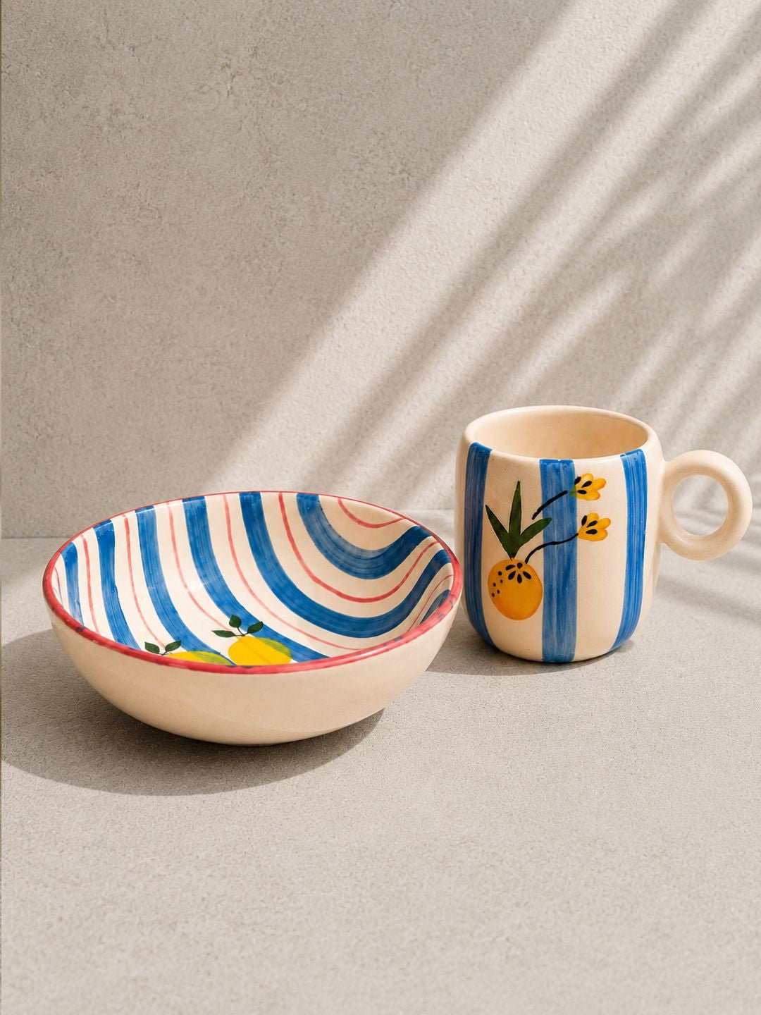 Handcrafted Citrus Ceramic Breakfast Set | Mug & Bowl Combo | Lemon Hand-Painted Breakfast Set | Chaak Design | Handcrafted by CHAAK DESIGN
