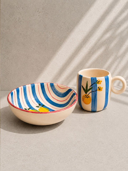 Handcrafted Citrus Ceramic Breakfast Set | Mug & Bowl Combo | Lemon Hand-Painted Breakfast Set | Chaak Design | Handcrafted by CHAAK DESIGN