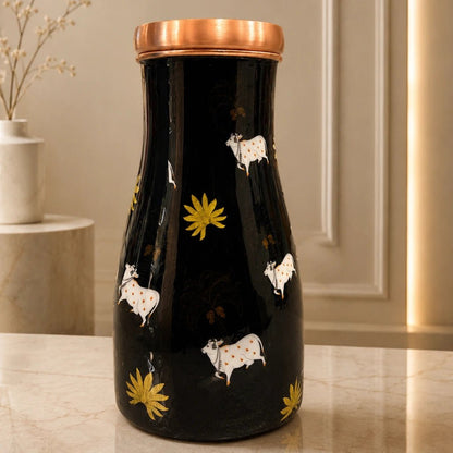 Handcrafted Copper Bedside Tumbler with Artistic Cow Print & Inbuilt Glass | Premium Wellness Drinkware | Chaak Design | Handcrafted by CHAAK DESIGN