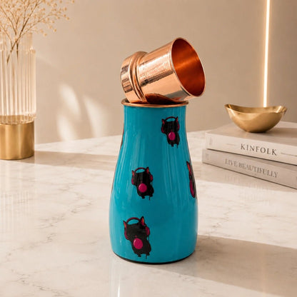 Handcrafted Copper Bedside Tumbler with Artistic Owl Print & Inbuilt Glass | Chaak Design | Handcrafted by CHAAK DESIGN