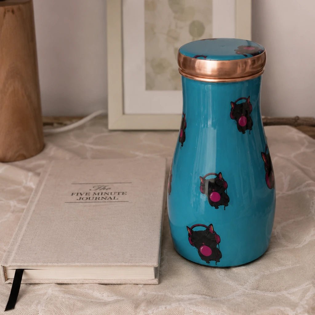 Handcrafted Copper Bedside Tumbler with Artistic Owl Print & Inbuilt Glass | Chaak Design | Handcrafted by CHAAK DESIGN