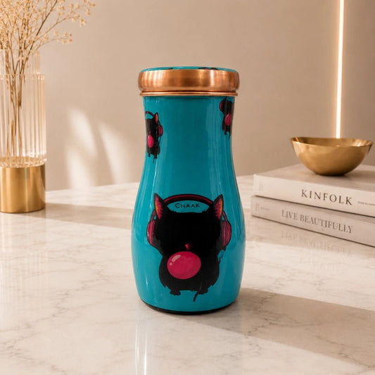 Handcrafted Copper Bedside Tumbler with Artistic Owl Print & Inbuilt Glass | Chaak Design | Handcrafted by CHAAK DESIGN