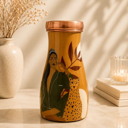 Handcrafted Designer Copper Bottle with Inbuilt Glass | Premium Wellness Collection| Chaak Design | Handcrafted by CHAAK DESIGN