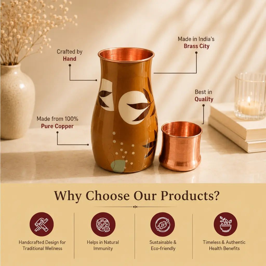 Handcrafted Designer Copper Bottle with Inbuilt Glass | Premium Wellness Collection| Chaak Design | Handcrafted by CHAAK DESIGN