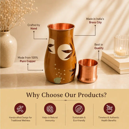 Handcrafted Designer Copper Bottle with Inbuilt Glass | Premium Wellness Collection| Chaak Design | Handcrafted by CHAAK DESIGN