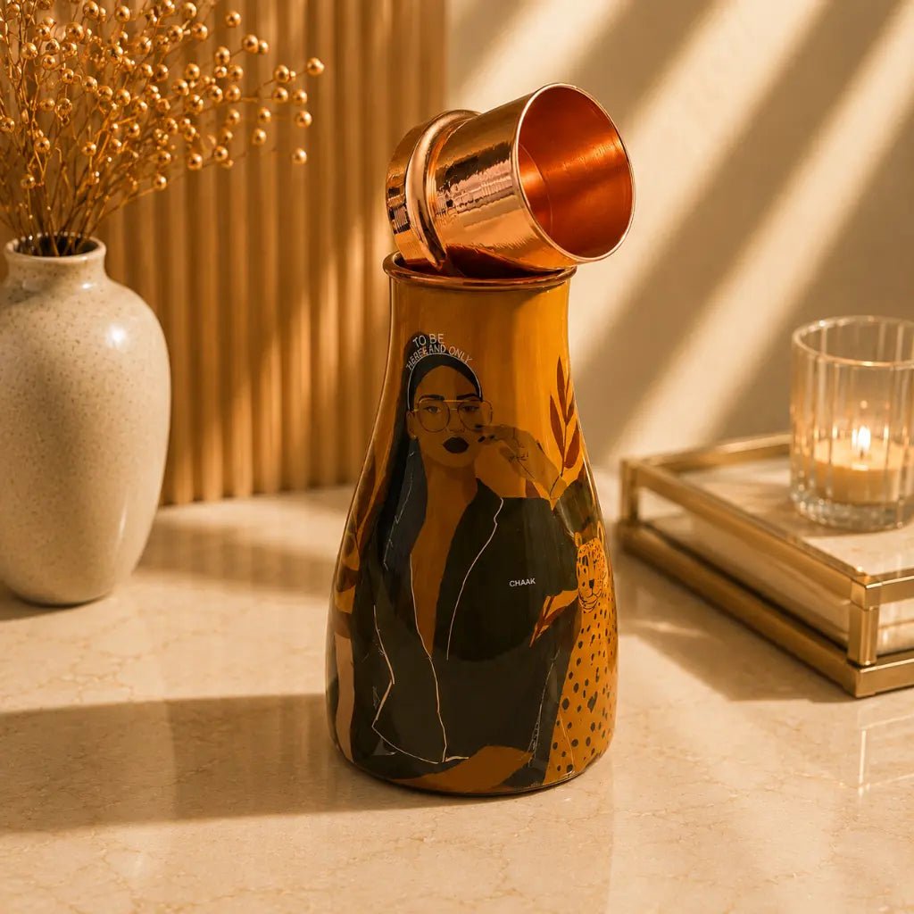 Handcrafted Designer Copper Bottle with Inbuilt Glass | Premium Wellness Collection| Chaak Design | Handcrafted by CHAAK DESIGN