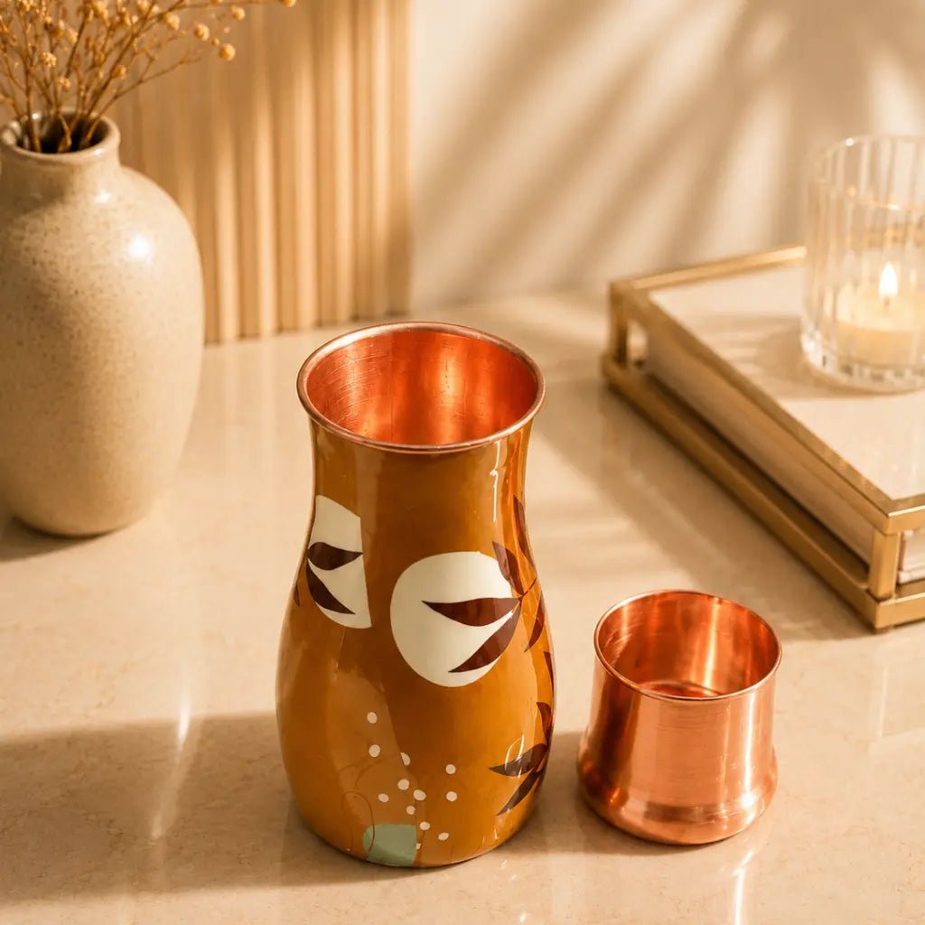 Handcrafted Designer Copper Bottle with Inbuilt Glass | Premium Wellness Collection| Chaak Design | Handcrafted by CHAAK DESIGN