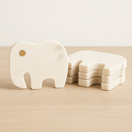 Handcrafted Elephant Marble Coasters – Brass Inlay Luxury Tableware (Set of 4) | Handcrafted by CHAAK DESIGN