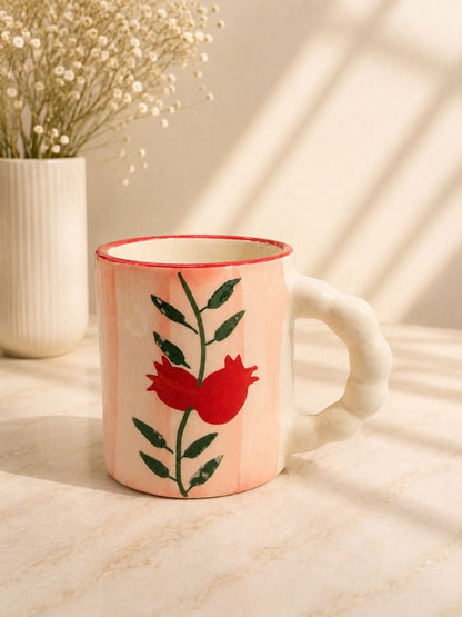 Handcrafted Floral Ceramic Coffee Mug with Sculpted Handle | Hand-Painted Artisan Tea & Coffee Mug | 300 ml | Handcrafted by CHAAK DESIGN