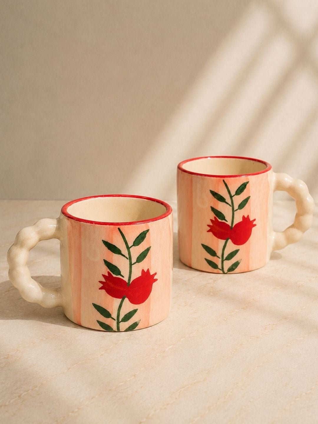 Handcrafted Floral Ceramic Coffee Mug with Sculpted Handle | Hand-Painted Artisan Tea & Coffee Mug | 300 ml | Handcrafted by CHAAK DESIGN