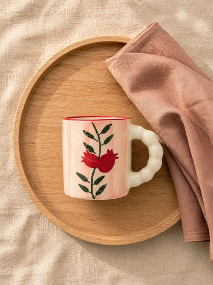 Handcrafted Floral Ceramic Coffee Mug with Sculpted Handle | Hand-Painted Artisan Tea & Coffee Mug | 300 ml | Handcrafted by CHAAK DESIGN
