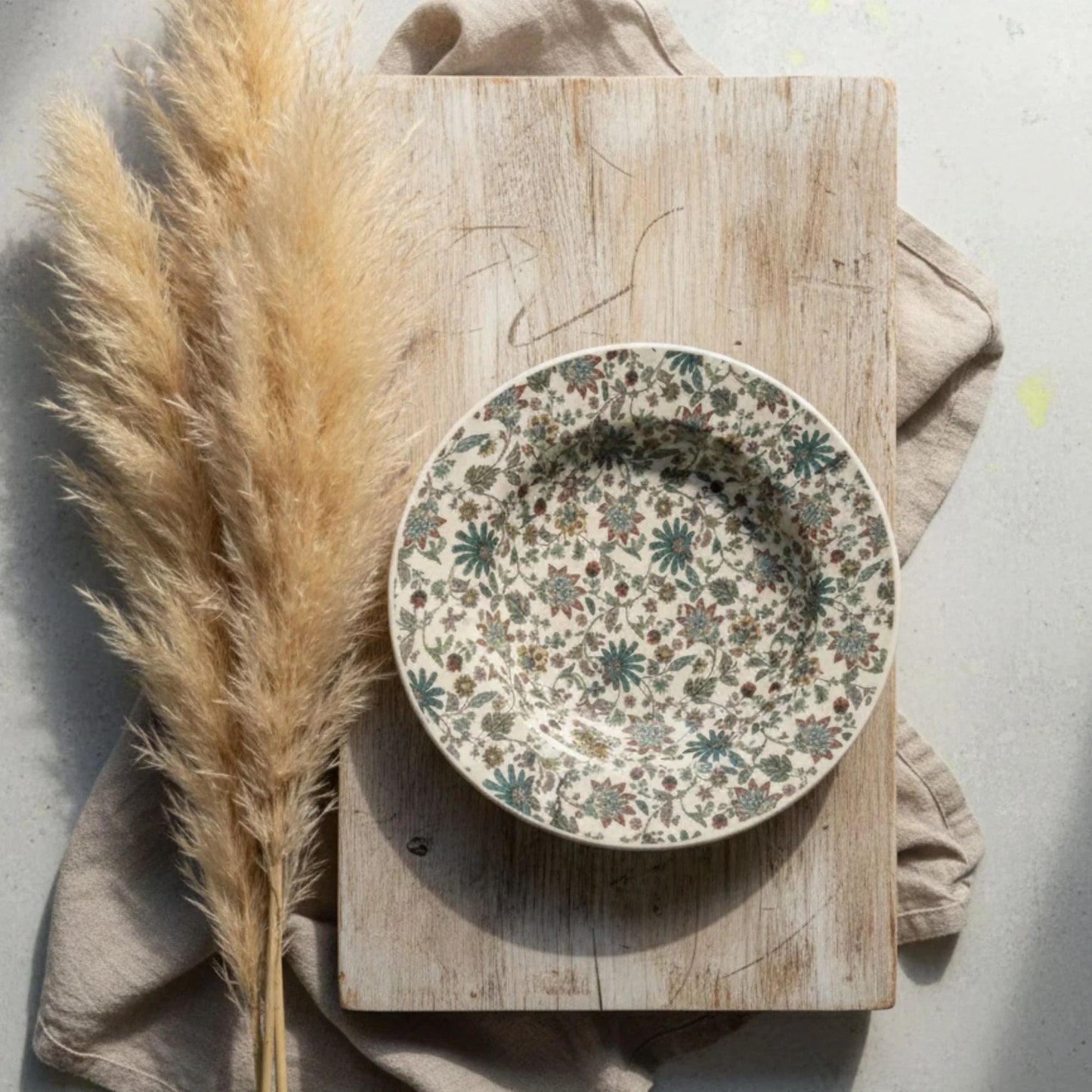 Handcrafted Floral Ceramic Pasta Plate | Vintage Botanical Dinnerware | Artisanal Serving Plate | Handcrafted by CHAAK DESIGN