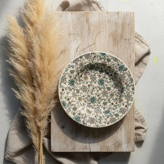 Handcrafted Floral Ceramic Pasta Plate | Vintage Botanical Dinnerware | Artisanal Serving Plate | Handcrafted by CHAAK DESIGN