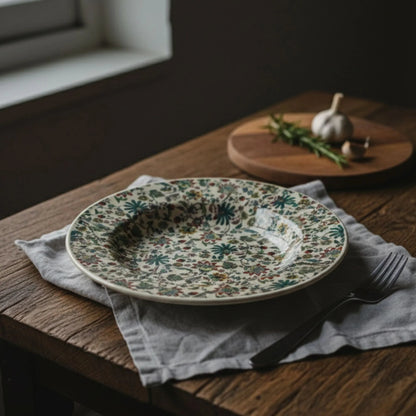 Handcrafted Floral Ceramic Pasta Plate | Vintage Botanical Dinnerware | Artisanal Serving Plate | Handcrafted by CHAAK DESIGN