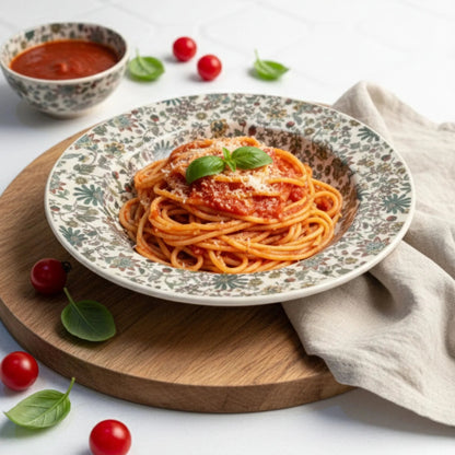 Handcrafted Floral Ceramic Pasta Plate | Vintage Botanical Dinnerware | Artisanal Serving Plate | Handcrafted by CHAAK DESIGN