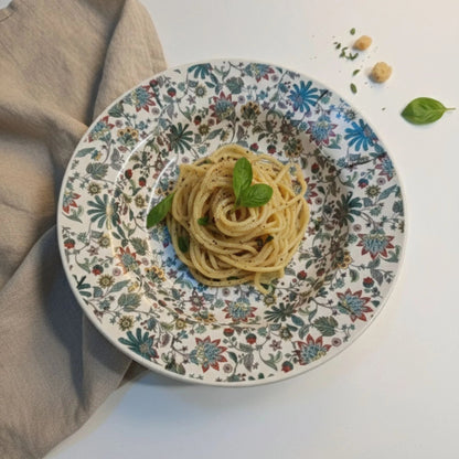 Handcrafted Floral Ceramic Pasta Plate | Vintage Botanical Dinnerware | Artisanal Serving Plate | Handcrafted by CHAAK DESIGN
