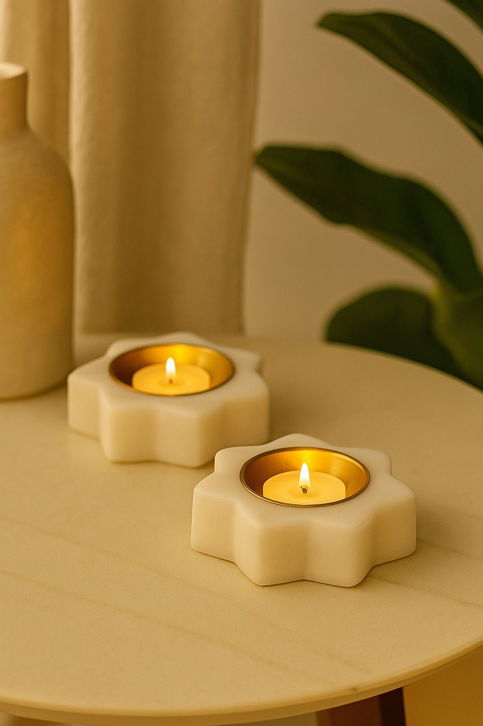Handcrafted Floral Marble & Brass Diyas – Set of 2 | Luxury Tea Light Holders for Pooja, Home Décor & Festive Decoration | Premium White Marble Diwali Diyas for Gifting & Mandir Use | Handcrafted by CHAAK DESIGN